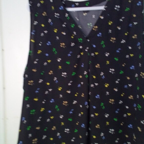 Ann Taylor Blouse Women XL Sleeveless V-Neck Floral Black Colorful - Picture 4 of 16